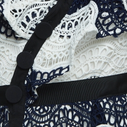 Pre Owned Self-Portrait White/Blue Lace Mini Dress S