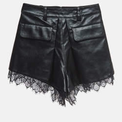 Pre Owned Self-Portrait Black Lace Trim Faux Leather Shorts XS