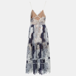 Pre Owned Self-Portrait Multicolor Lace Sleeveless Camellias Midi Dress M