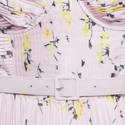 Pre Owned Self-Portrait Pink Floral Print Satin Tiered Plisse Midi Dress M