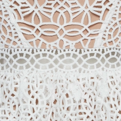 Pre Owned Self-Portrait White Guipure Lace Tiered Mini Dress M