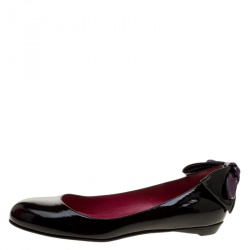 Pre Owned Sergio Rossi Black Patent Leather Bow Detail Ballet Flats Size 38