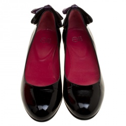 Pre Owned Sergio Rossi Black Patent Leather Bow Detail Ballet Flats Size 38