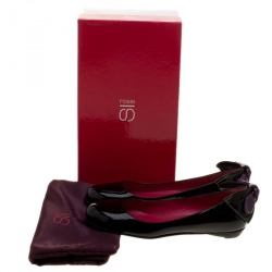 Pre Owned Sergio Rossi Black Patent Leather Bow Detail Ballet Flats Size 38