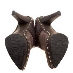 Pre Owned Sergio Rossi Brown Suede Stud Trim Wooden Platform Pointed Toe Mules Size 40