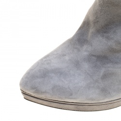 Pre Owned Sergio Rossi Grey Suede Metal Cuff Boots Size 41