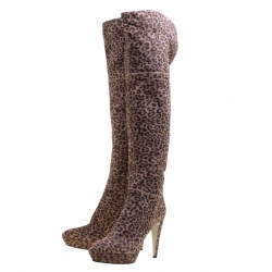 Pre Owned بوت فوق الركبة سيرجيو روسي سويدي رصاصي نقشة الفهد نعل سميك مقاس 41