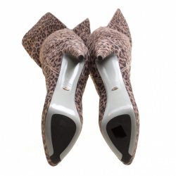 Pre Owned بوت فوق الركبة سيرجيو روسي سويدي رصاصي نقشة الفهد نعل سميك مقاس 41