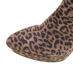 Pre Owned بوت فوق الركبة سيرجيو روسي سويدي رصاصي نقشة الفهد نعل سميك مقاس 41