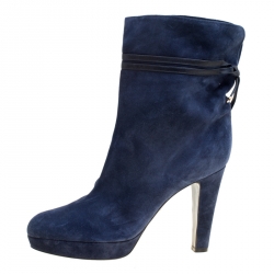 Pre Owned حذاء بوت سيرجيو روسي نعل سميك سويدي أزرق داكن مقاس 41