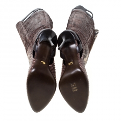 Pre Owned بوت سيرجيو روسي جلد نقشة الثعبان بني فوق الركبة مقاس 39