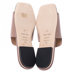 Pre Owned Sergio Rossi Beige Nude Leather SR1 Slide Flats Size 39