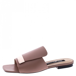 Pre Owned Sergio Rossi Beige Nude Leather SR1 Slide Flats Size 39