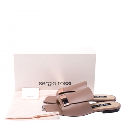 Pre Owned Sergio Rossi Beige Nude Leather SR1 Slide Flats Size 39