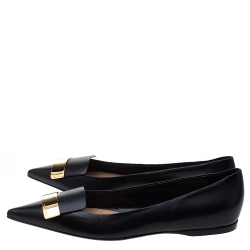 مملوكة مسبقًا Sergio Rossi Black Leather Metal Plate Detail Pointed Toe Ballet Flats Size 40