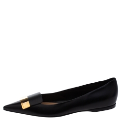 مملوكة مسبقًا Sergio Rossi Black Leather Metal Plate Detail Pointed Toe Ballet Flats Size 40