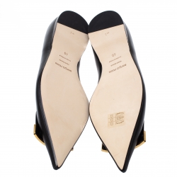 مملوكة مسبقًا Sergio Rossi Black Leather Metal Plate Detail Pointed Toe Ballet Flats Size 40