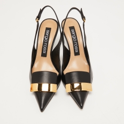 مملوكة مسبقًا Sergio Rossi Black Leather Slingback Pumps Size 38