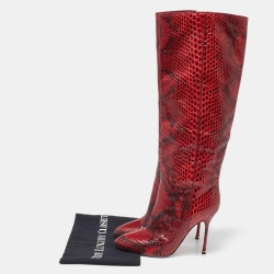 مملوكة مسبقًا Sergio Rossi Red Python Calf Length Boots Size 36