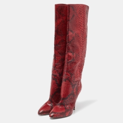 مملوكة مسبقًا Sergio Rossi Red Python Calf Length Boots Size 36