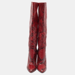 مملوكة مسبقًا Sergio Rossi Red Python Calf Length Boots Size 36