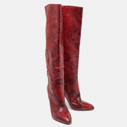 مملوكة مسبقًا Sergio Rossi Red Python Calf Length Boots Size 36