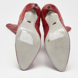 مملوكة مسبقًا Sergio Rossi Red Python Calf Length Boots Size 36
