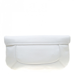 Pre Owned Sergio Rossi White Leather Envelope Clutch