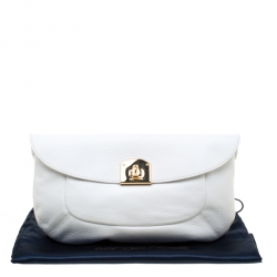 Pre Owned Sergio Rossi White Leather Envelope Clutch