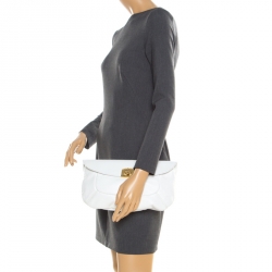 Pre Owned Sergio Rossi White Leather Envelope Clutch
