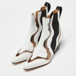 Pre Owned Sergio Rossi White Leather and PVC Pointed Toe Ankle Boots Size 40