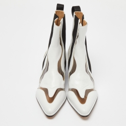 Pre Owned Sergio Rossi White Leather and PVC Pointed Toe Ankle Boots Size 40