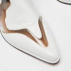 Pre Owned Sergio Rossi White Leather and PVC Pointed Toe Ankle Boots Size 40