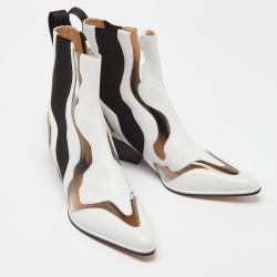 Pre Owned Sergio Rossi White Leather and PVC Pointed Toe Ankle Boots Size 40