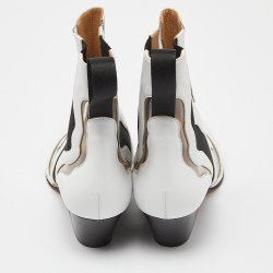 Pre Owned Sergio Rossi White Leather and PVC Pointed Toe Ankle Boots Size 40