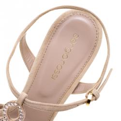 Pre Owned Sergio Rossi Suede and Crystal Embellished  Strappy Scalloped Platform Sandals Size 39.5