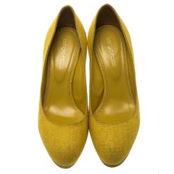 Pre Owned حذاء كعب عالي سيرجيو روسي كانفاس أصفر كناري مقاس 36