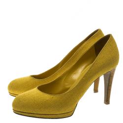 Pre Owned حذاء كعب عالي سيرجيو روسي كانفاس أصفر كناري مقاس 36