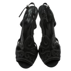 Pre Owned Sergio Rossi Black Embroidered Sandals Size 40