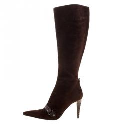 مملوكة مسبقًا Sergio Rossi Brown Suede Knee Length Boots 37
