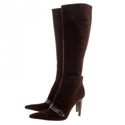 مملوكة مسبقًا Sergio Rossi Brown Suede Knee Length Boots 37