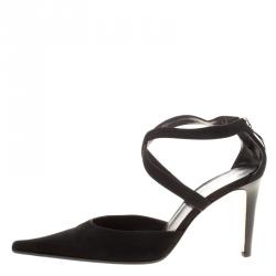 Pre Owned صندل سيرجيو روسي سويدي أسود بسيور متعاكسة مقدمة مدببة مقاس 39.5