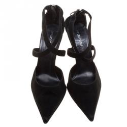 Pre Owned صندل سيرجيو روسي سويدي أسود بسيور متعاكسة مقدمة مدببة مقاس 39.5