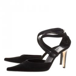 Pre Owned صندل سيرجيو روسي سويدي أسود بسيور متعاكسة مقدمة مدببة مقاس 39.5