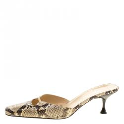 مملوكة مسبقًا Sergio Rossi Beige Python Kitten Heels Mules Slides Size 38