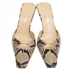 مملوكة مسبقًا Sergio Rossi Beige Python Kitten Heels Mules Slides Size 38