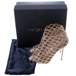 Pre Owned Sergio Rossi Beige Crystal Embellished Scalloped Suede Peep Toe Caged Booties Size 40