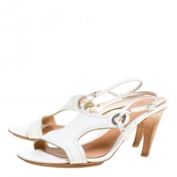 Pre Owned صندل سرجيو روسي سيور كاحل جلد أبيض مقاس 40.5