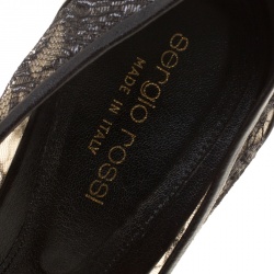 مملوكة مسبقًا حذاء كعب عالي سيرجيو روسي دانتيل أسود وجلد مقدمة مفتوحة مقاس 38.5