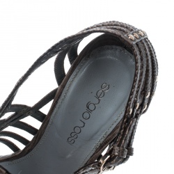 مملوكة مسبقًا صندل سيرجيو روسي جلد سحالي رصاصي مقدمة مفتوحة مقاس 36.5